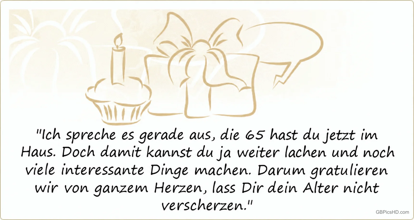 Grafik mit Kerze, Geschenken und Geburtstagsgruß zum 65. Geburtstag. Grafik mit Kerze, Geschenken und Geburtstagsgruß zum 65. Geburtstag.