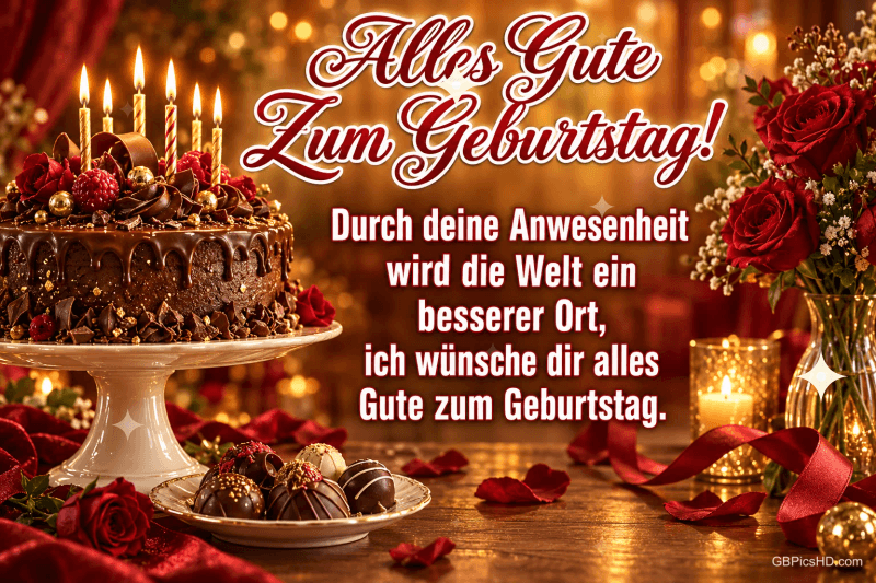Torte und Rosen mit "Alles Gute zum Geburtstag! Durch deine Anwesenheit wird die Welt ein besserer Ort, ich wünsche dir alles Gute zum Geburtstag." Torte und Rosen mit "Alles Gute zum Geburtstag! Durch deine Anwesenheit wird die Welt ein besserer Ort, ich wünsche dir alles Gute zum Geburtstag."