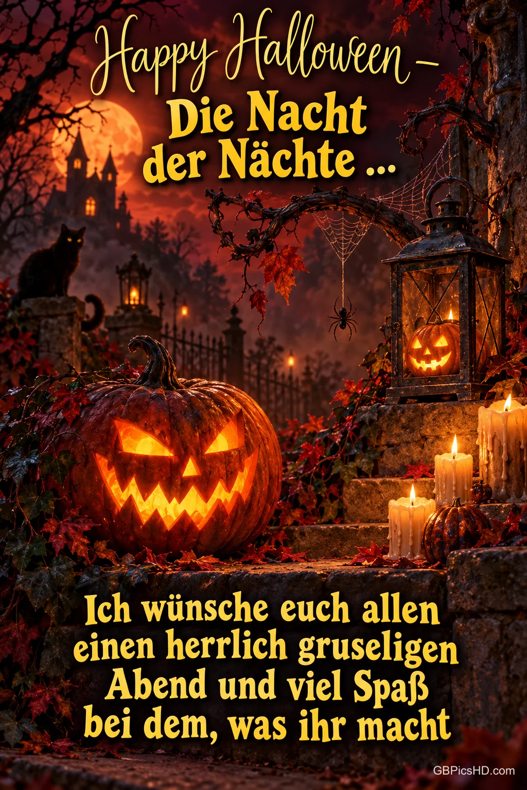 Kerzen rahmen "Happy Halloween – Die Nacht der Nächte … Ich wünsche euch allen einen herrlich gruseligen Abend und viel Spaß bei dem, was ihr macht".