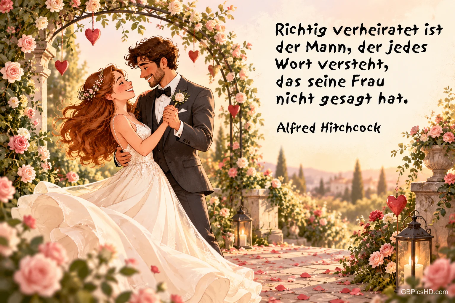 Ein Brautpaar tanzt: "Richtig verheiratet ist der Mann, der jedes Wort versteht, das seine Frau nicht gesagt hat."