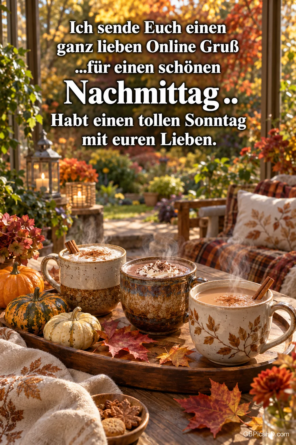 Drei Tassen mit "Ich sende Euch einen ganz lieben Online-Gruß ... für einen schönen Nachmittag .. Habt einen tollen Sonntag mit euren Lieben.". Drei Tassen mit "Ich sende Euch einen ganz lieben Online-Gruß ... für einen schönen Nachmittag .. Habt einen tollen Sonntag mit euren Lieben.".