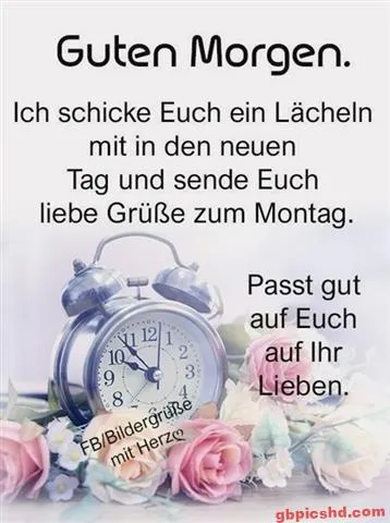 Wecker mit Blumenmotiv und Text „Guten Morgen“ in sanften Farben.