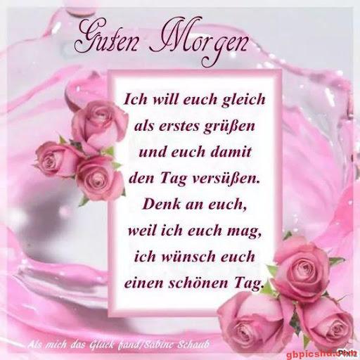 Bild mit rosa Rosen und herzlichem Guten-Morgen-Gruß für einen schönen Tag.
