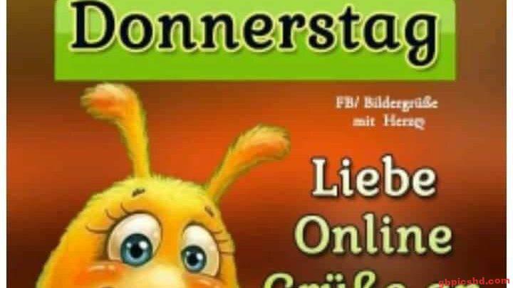 Gelbe Comicfigur schickt liebe Online-Grüße zum Donnerstag, freundliche Stimmung.