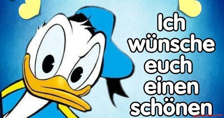 Donald Duck wünscht einen schönen Tag, fröhliche und freundliche Stimmung.
