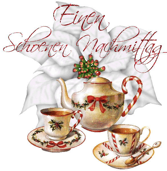 Weihnachtliches Teeservice mit Kanne, Tassen und Weihnachtsstern für einen schönen Nachmittag.