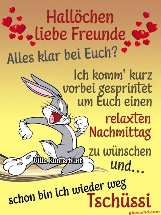 Bugs Bunny wünscht einen relaxten Nachmittag mit fröhlichem Gruß an Freunde.