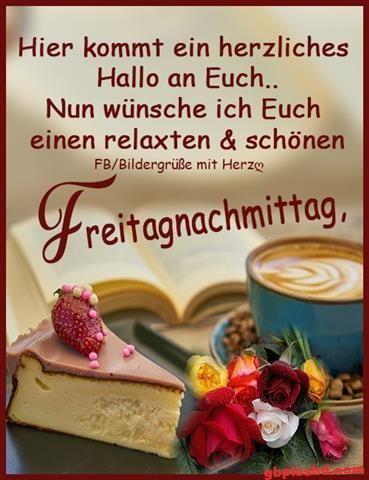 Tortestück, Kaffee und Rosensträußchen als Gruß zum Freitagnachmittag.