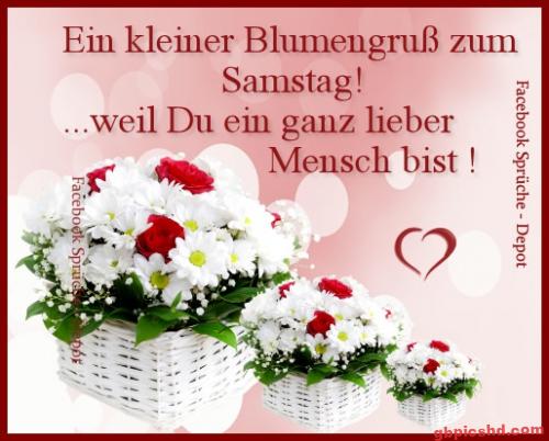 Blumengrüße mit weißen und roten Blumen zum Samstag für liebe Menschen.