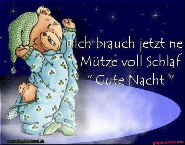 Zeichnung eines müden grünen Teddybären in Schlafkleidung mit guter Nacht Gruß.