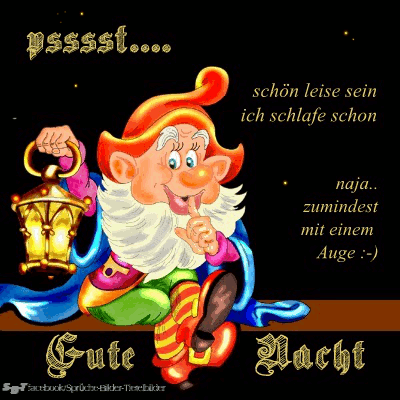 Bunter Zwerg mit Laterne wünscht gute Nacht, Stimmung friedlich und leise.