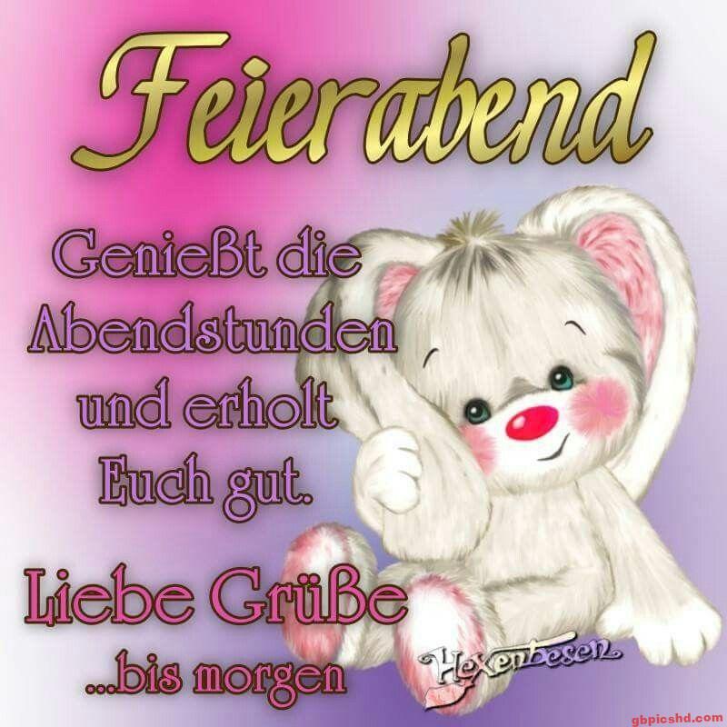 Niedliches Kuscheltier mit Gruß zum Feierabend und gute Wünsche für den Abend.