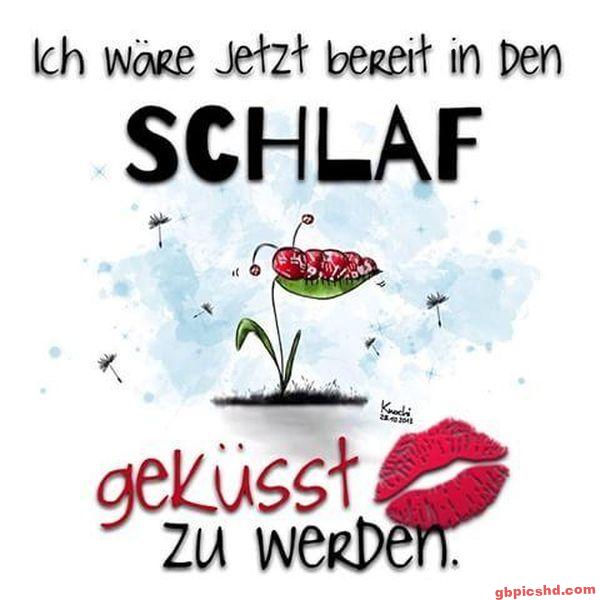 Illustration einer Raupe auf einem Blatt mit Pusteblumen und einem roten Kussmund, deutscher Text zum Thema Schlaf.