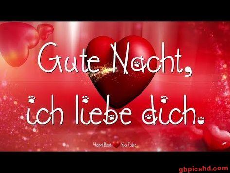 Romantische Gute-Nacht-Grußgrafik mit roten Herzen und Liebesbotschaft.