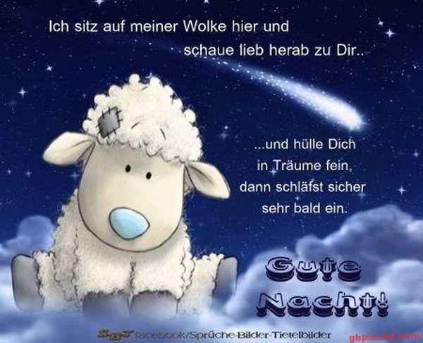 Niedliches Schaf unter Nachthimmel mit Sternen zum Gute Nacht wünschen.