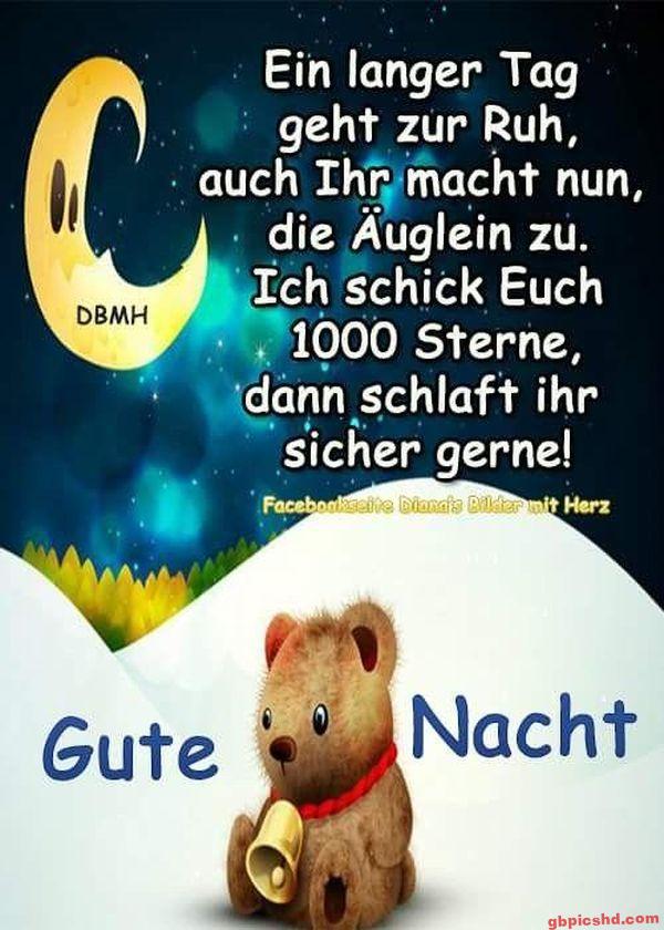Niedlicher Teddybär und Mond mit Gute-Nacht-Gruß in einer beruhigenden Nachtszene.