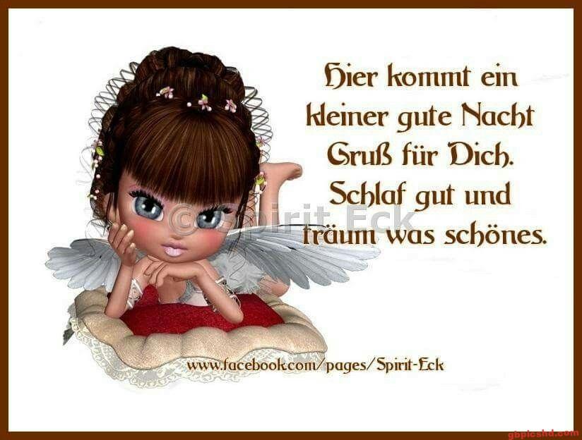 Niedliche Engelsfigur mit Brauen Haaren wünscht eine gute Nacht und schöne Träume.