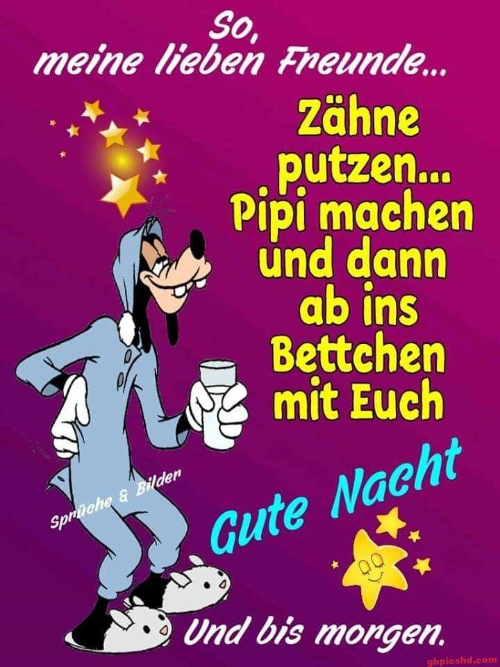 Goofy in Schlafanzug mit Gute-Nacht-Gruß auf lila Hintergrund, Sterne umgeben ihn.