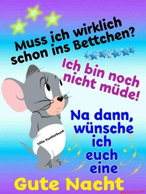 Lustiges Gute-Nacht-Bild mit einem Cartoon-Maulwurf und buntem Hintergrund