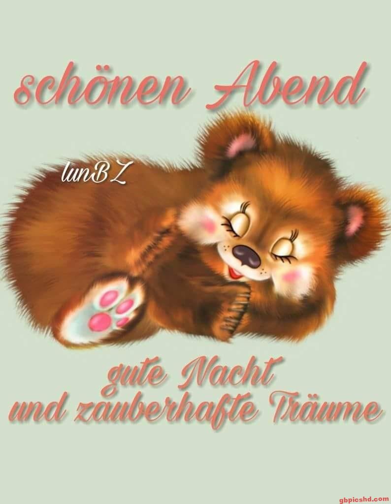 Schlafender Bär wünscht einen schönen Abend und gute Nacht mit zauberhaften Träumen
