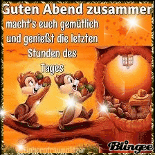 Zwei fröhliche Chipmunks am Abend auf einem Baumstamm vor einer leuchtenden Höhle.