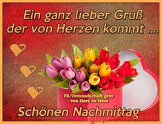 Bunter Tulpenstrauß in Herz-Schachtel für einen schönen Nachmittag mit herzlichem Gruß.
