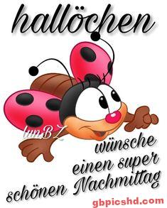Fröhliche Marienkäferillustration mit Gruß zum schönen Nachmittag.