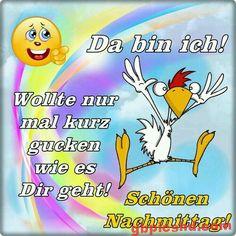 Fröhliche Illustration mit Smiley und tanzendem Vogel zum guten Nachmittag.