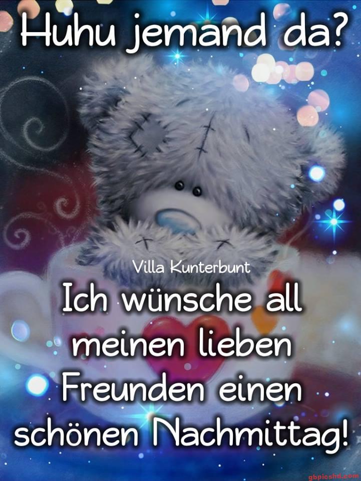 Kuscheliger Teddybär mit Herz und fröhlichem Wunsch für einen schönen Nachmittag.