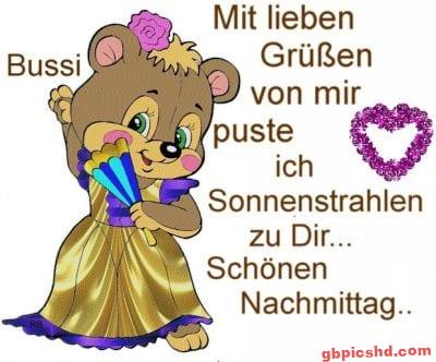 Teddybär in goldenem Kleid sendet liebe Grüße und wünscht einen schönen Nachmittag.