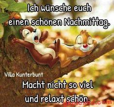 Zwei Comic-Eichhörnchen entspannen sich auf einem Ast und wünschen einen schönen Nachmittag.