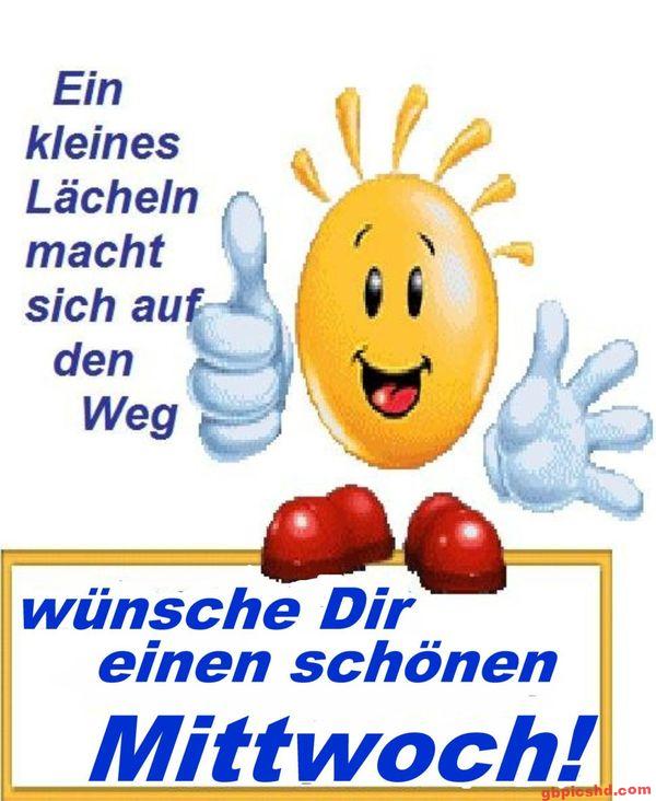 Fröhliches Smiley mit Daumen hoch und dem Wunsch für einen schönen Mittwoch.