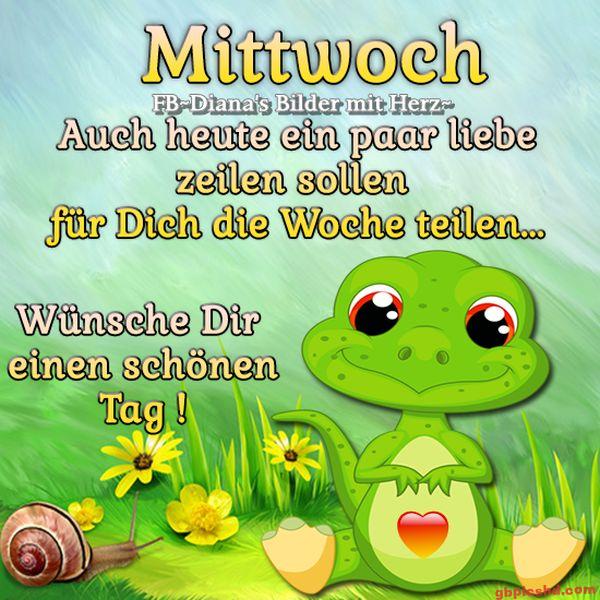 Niedlicher grüner Frosch auf grüner Wiese mit Blumen und Schnecke am Mittwoch, freundlicher Gruß.