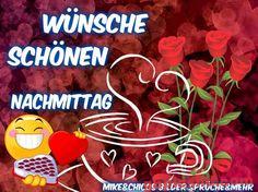 Grußbild mit roten Rosen und lachendem Smiley zum Wunsch eines schönen Nachmittags.