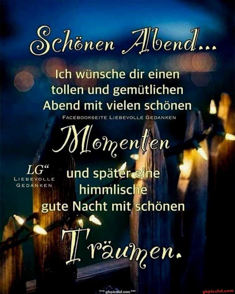 Lichterketten vor dunklem Hintergrund mit einem guten-Abend-Gruss auf Deutsch.