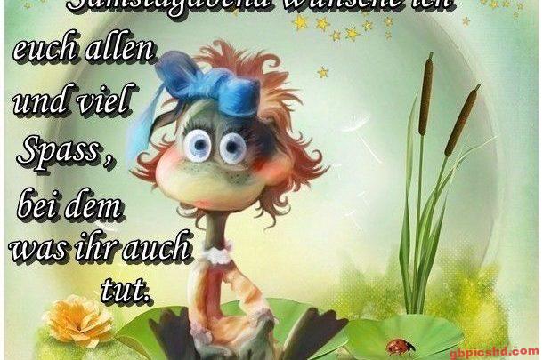 Bunte fantasievolle Figur auf Seerosenblatt mit Pflanzen und Libelle am Samstagabend.
