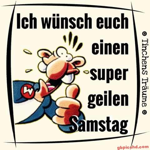 Fröhliche Cartoonfigur mit erhobenem Daumen zum Samstagwunsch.