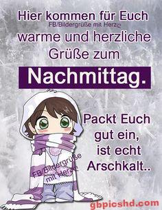 Niedliche Zeichnung einer eingemummten Figur, die warme Grüße zum kalten Nachmittag sendet.