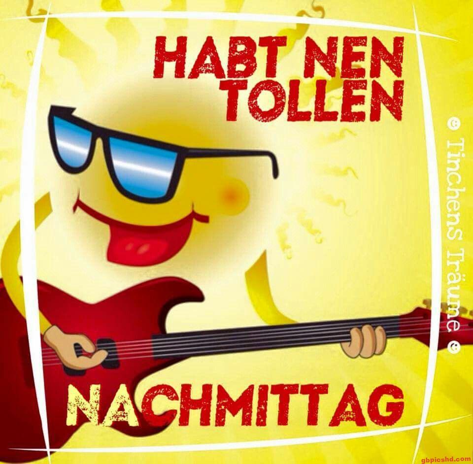 Fröhlicher Smiley mit Sonnenbrille und E-Gitarre wünscht einen tollen Nachmittag.