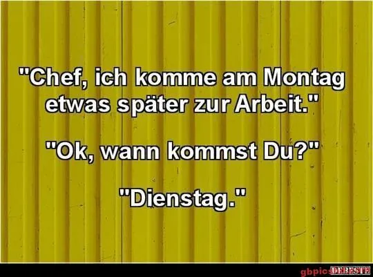 Ein gelbes Hintergrundbild mit einem Textdialog über die Arbeitszeit.