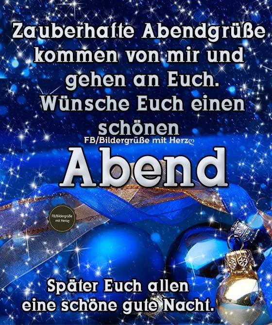 Ein blauer Hintergrund mit Glitzer, textuell: „Schönen Abend und gute Nacht Wünsche“.