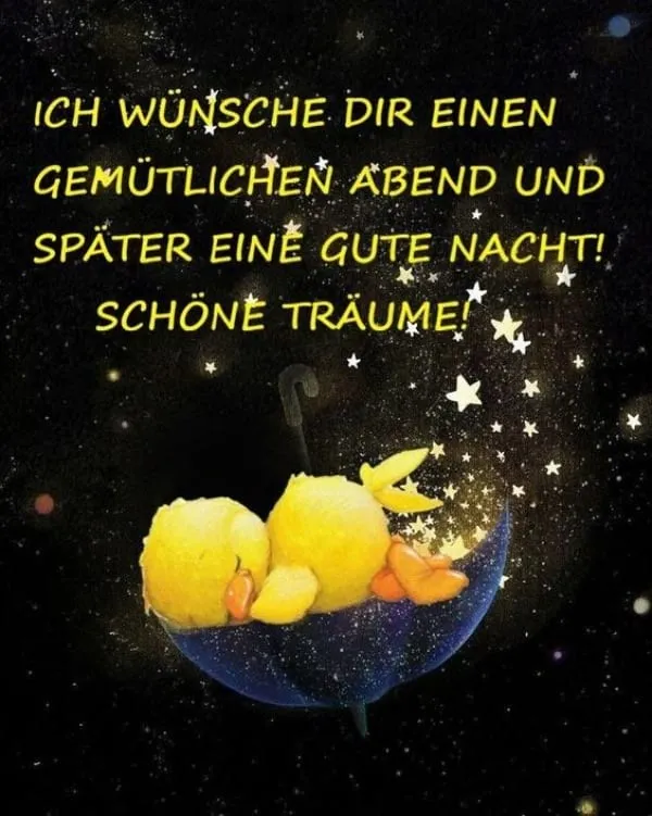 Ein gelbes Küken schläft im Mond unter Sternen mit einem textlichen Gruß.