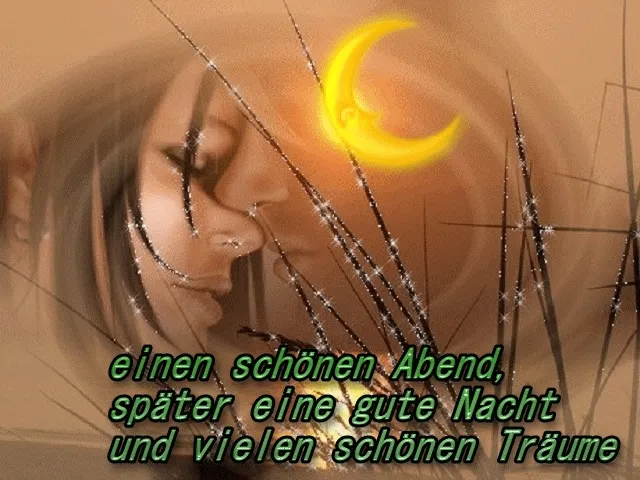 Eine Frau mit sanftem Gesicht, Mond und Gräser im Hintergrund, Wunsch für schöne Träume.