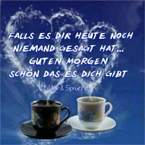 Zwei Tassen Kaffee vor einem blauen Hintergrund mit motivationalem Text.