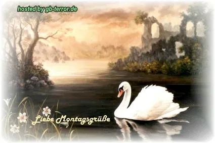 Diese Geburtstagsgrafik bringt garantiert ein Lächeln aufs Gesicht. Ein Schwan schwimmt ruhig auf einem See, umgeben von einer malerischen Landschaft.