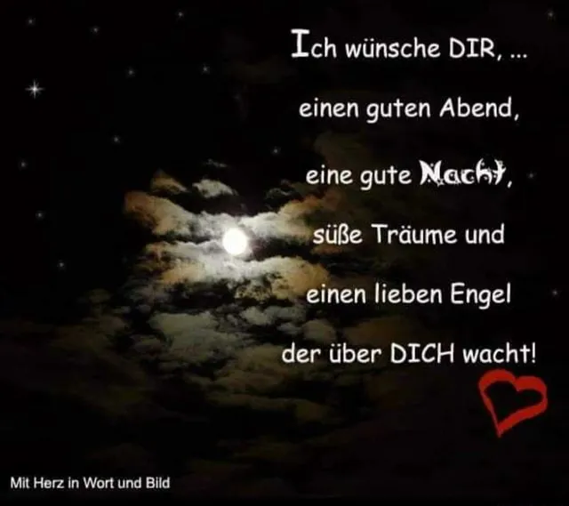 Text mit Wünschen für eine gute Nacht vor einem Mond und dunklem Hintergrund.