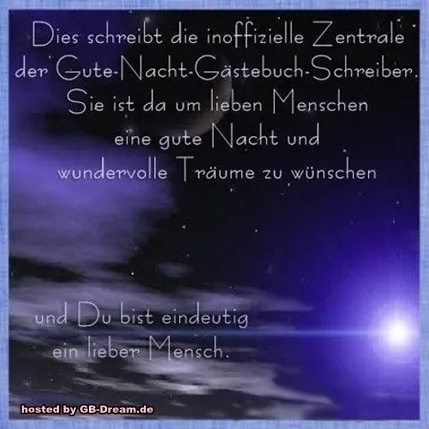Text auf einem lila Hintergrund: Gute Nacht und schöne Träume wünschen.