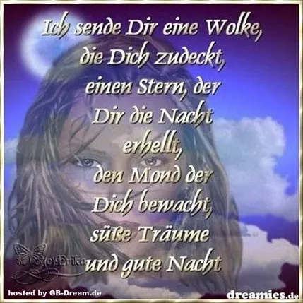 Text auf einem Hintergrund mit Wolken und Mond, Liebeserklärung und gute Nacht Wünsche.