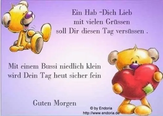 Zwei attraktive, cartoonhafte Bären halten Herzen und senden Grüße. Guten Morgen.