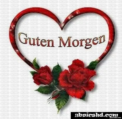 Herz aus roten Rosen mit dem Text "Guten Morgen" in der Mitte.